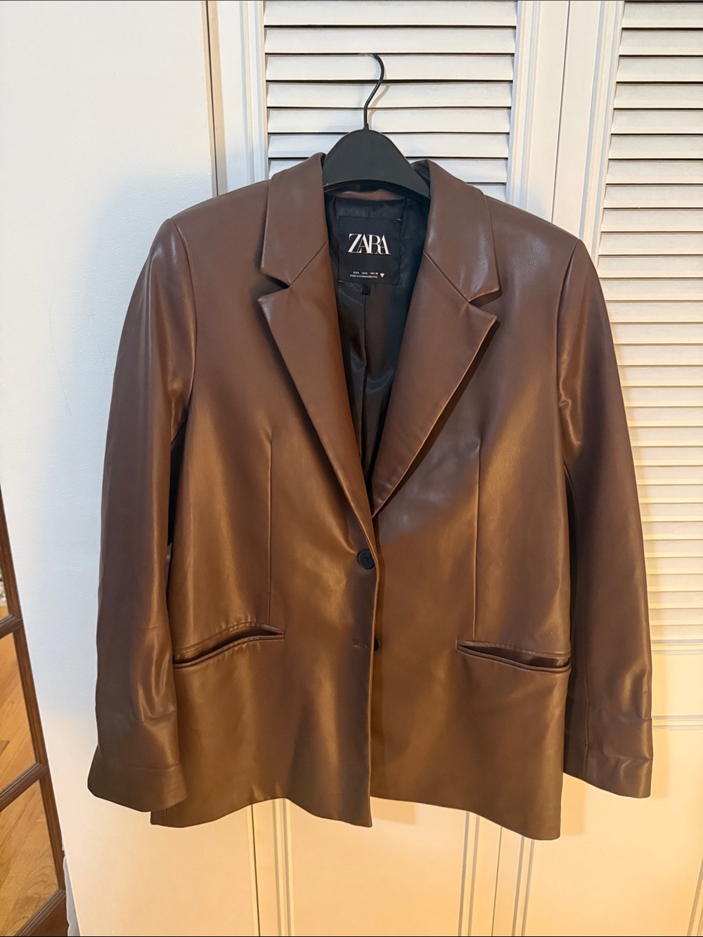 ZARA Brown Faux Leather Blazer Jacket